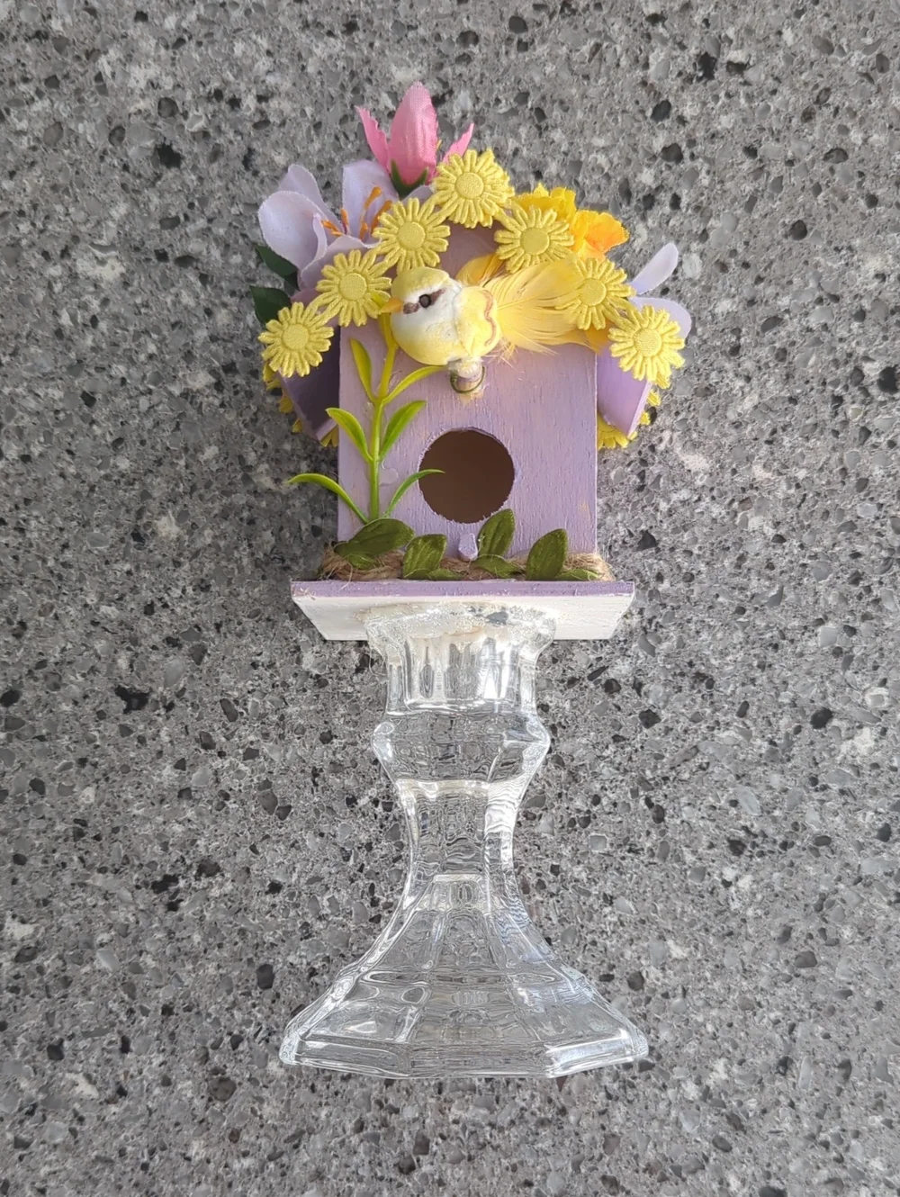 Whimsical Handmade Lilac Floral Birdhouse Decor Piece